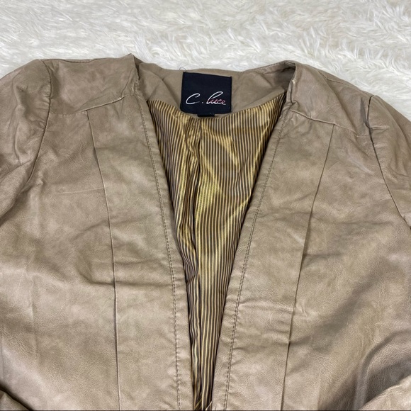 C. Luce Tan Faux Leather Blazer Jacket - Picture 4 of 16